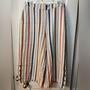 a.n.a Multicolor Striped Pants with Button Accent